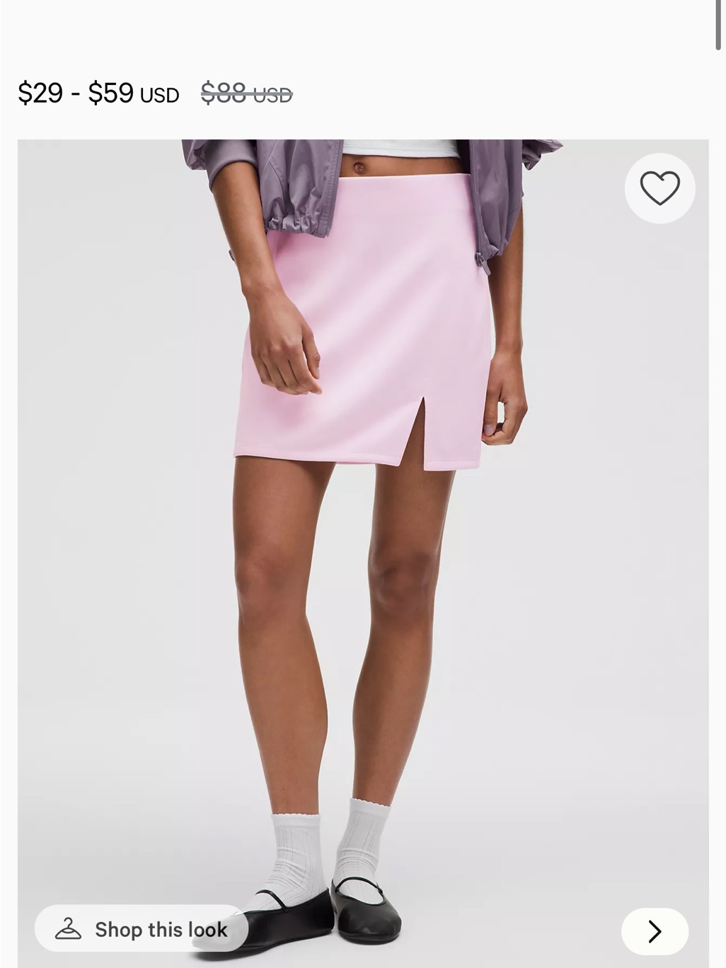 Lululemon Athletica Light Pink Mini Skirt With Front Slit